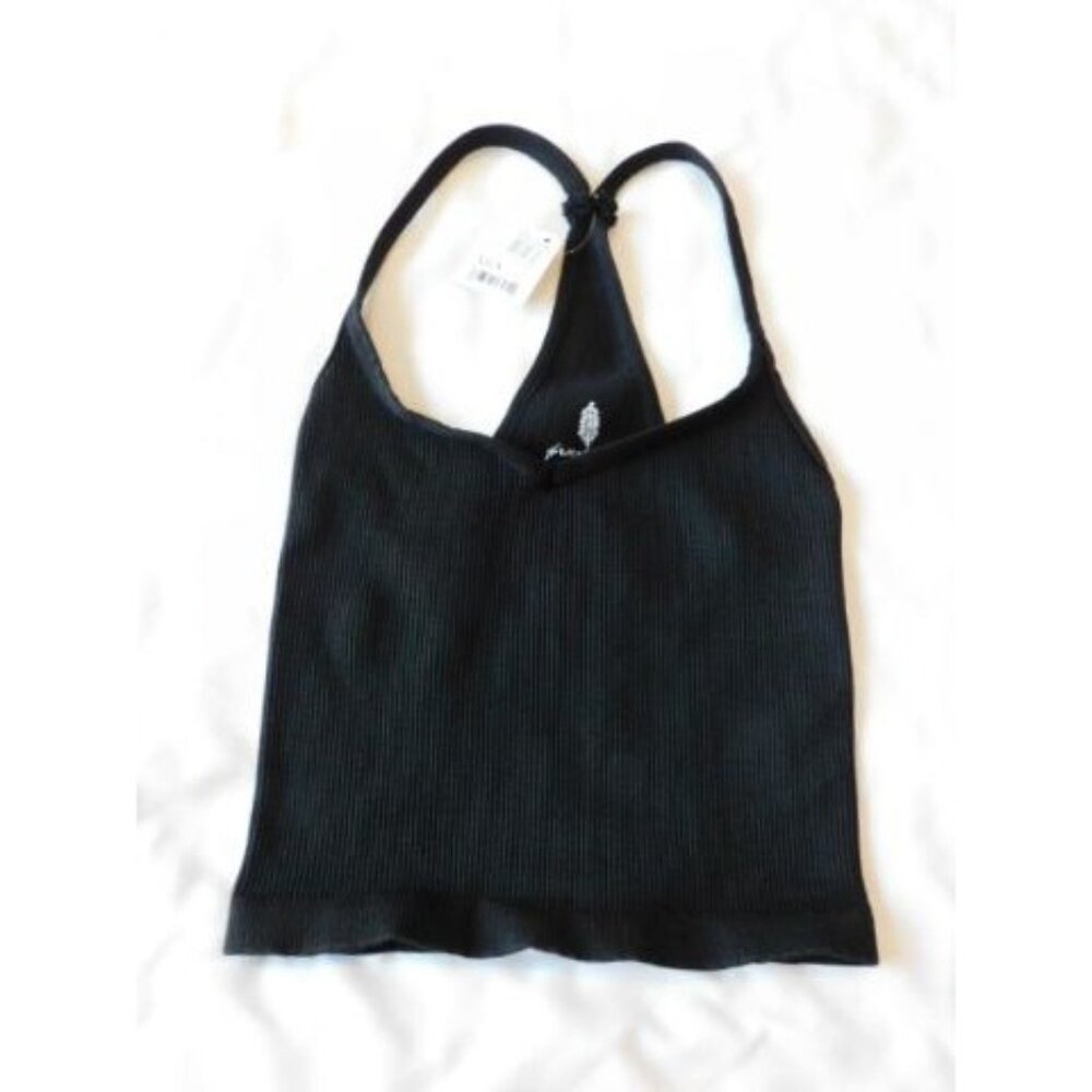 Free People Movement Crop Run Tank BLACK ribbed Racerback size XS/SMALL NEW - Picture 3 of 6